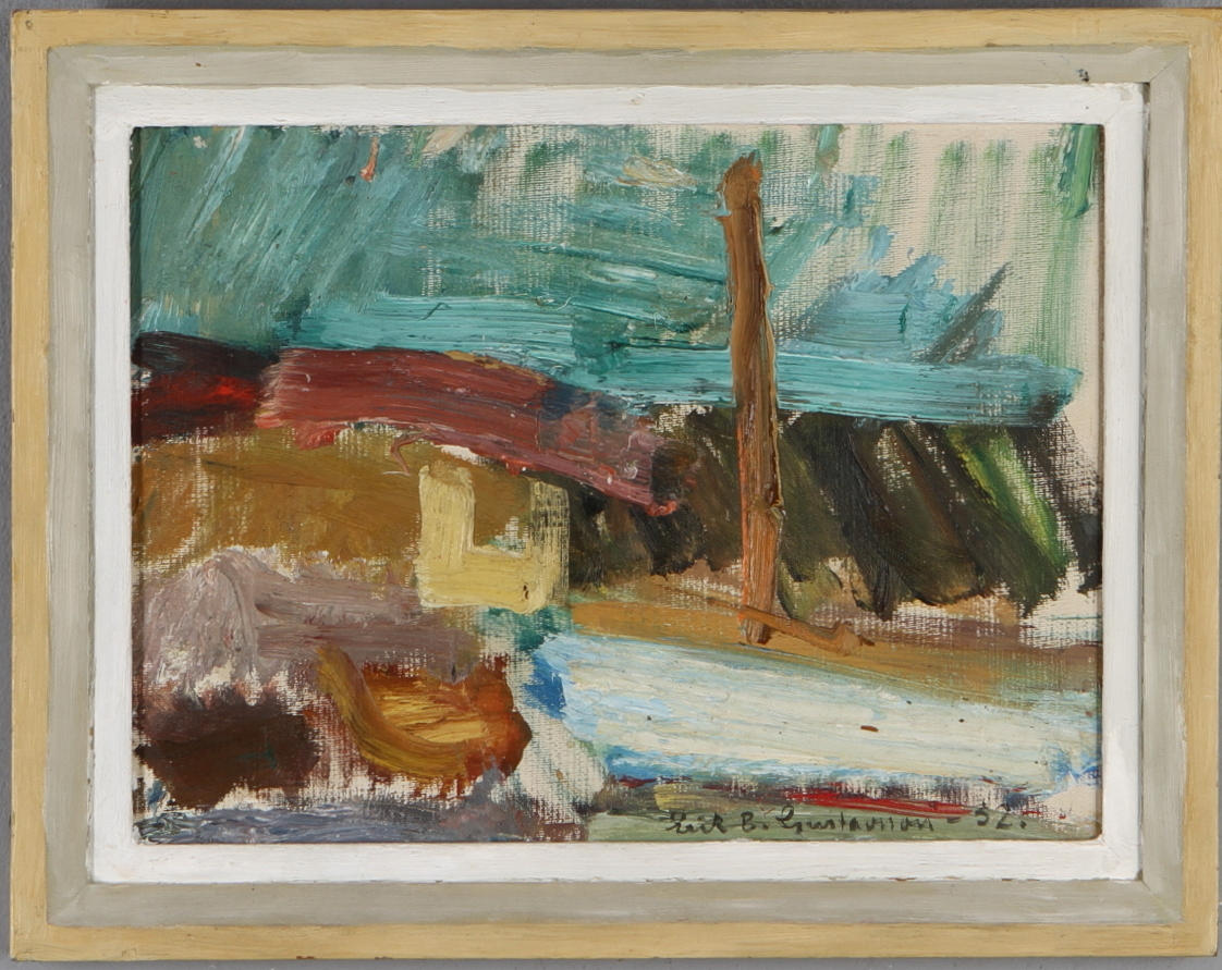 ERIK BIRGER GUSTAVSSON. "Båtar i Båstad", olja på duk, signerad och daterad -52.