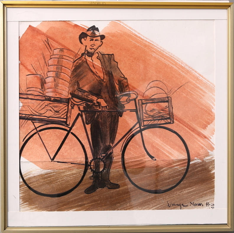 WANJA "NONES" HÅKANSSON. Akvarell, "Bruksarbetaren" signerad.