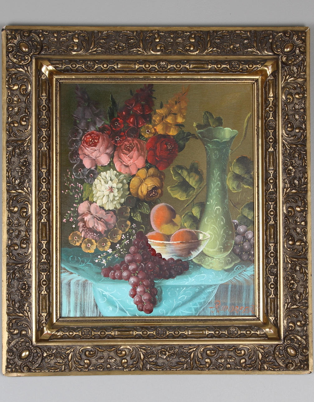 RUDORFER. Frukt och blomstilleben. Olja på duk, signerad.