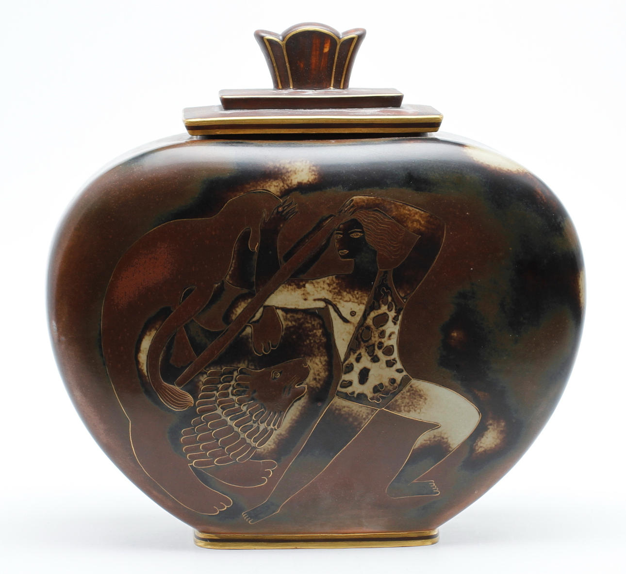 URNA MED LOCK, stengods, "Flambé", Gunnar Nylund och Oskar Dahl, ALP Rörstrand.