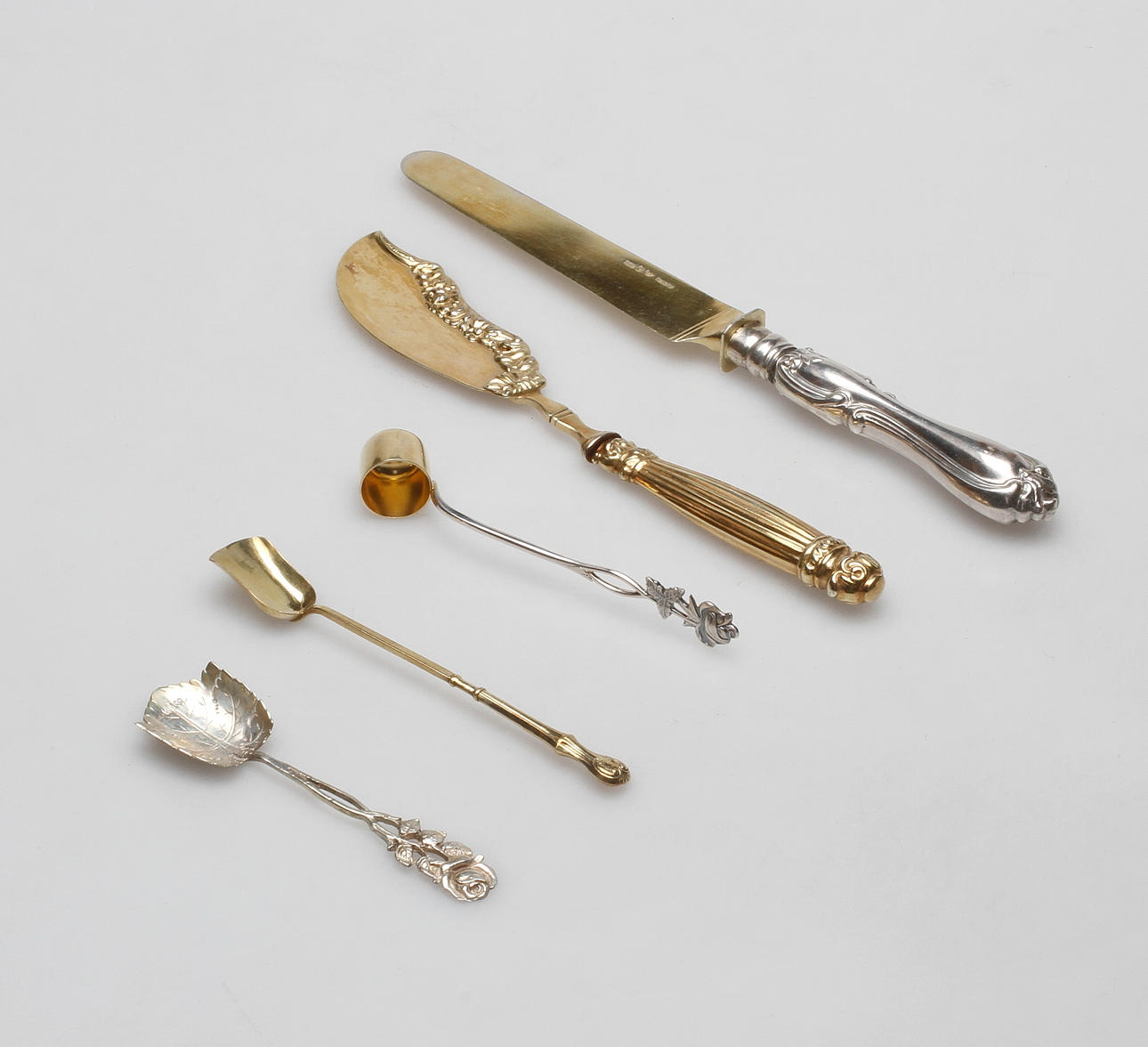 BESTICK, 5 st, silver, 1800-1900-tal, vikt ca. 161,3 gram.