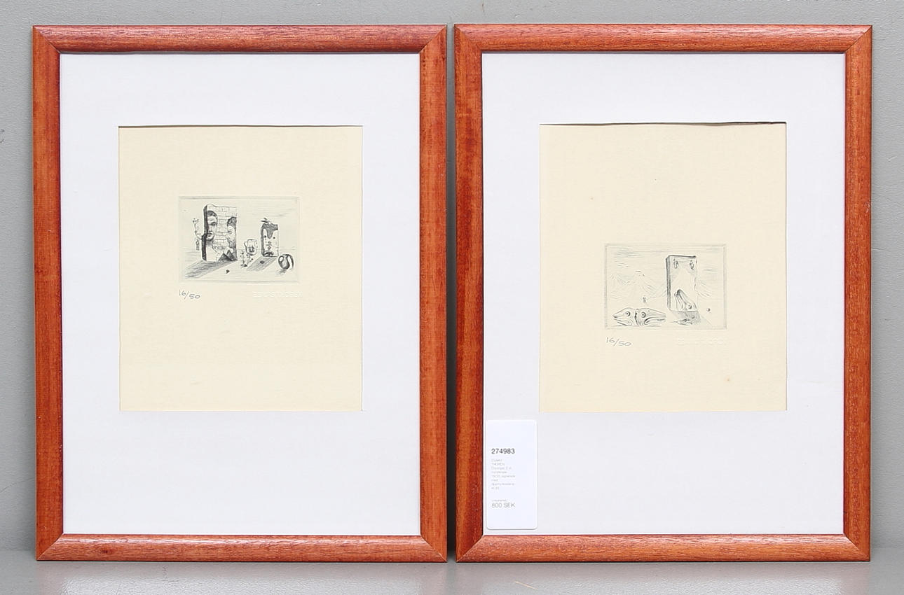 ESAIAS THORÉN. Etsningar, 2 st, numrerade 16/50, signerade med djuptrycksstämpel.