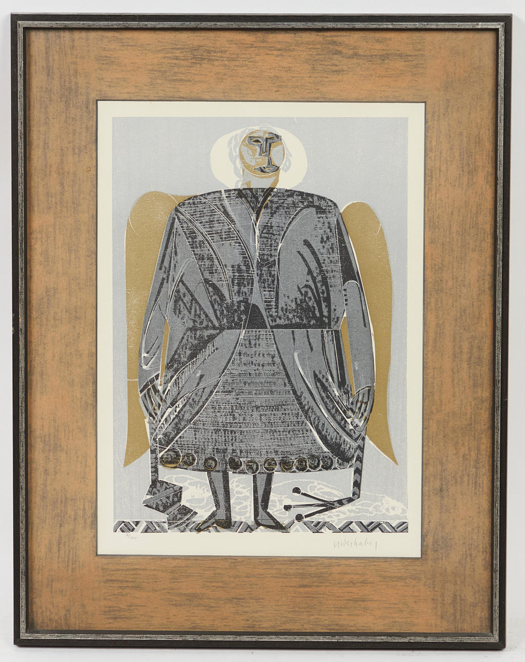 HELMUT GRIESHABER. Holzschnitt, Engel, 1966.