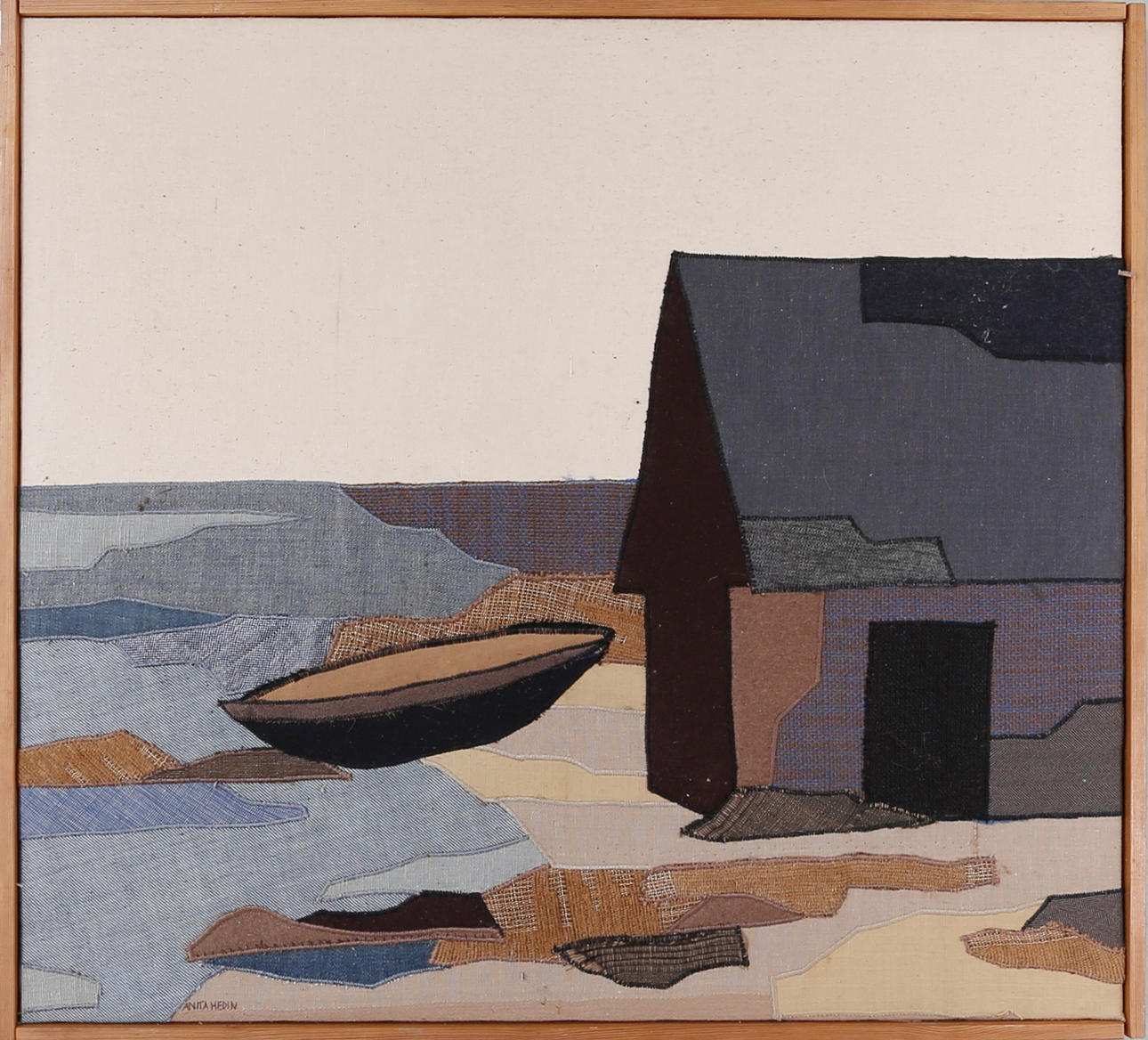 ANITA HEDIN. Hamnmotiv, textil, signerad.