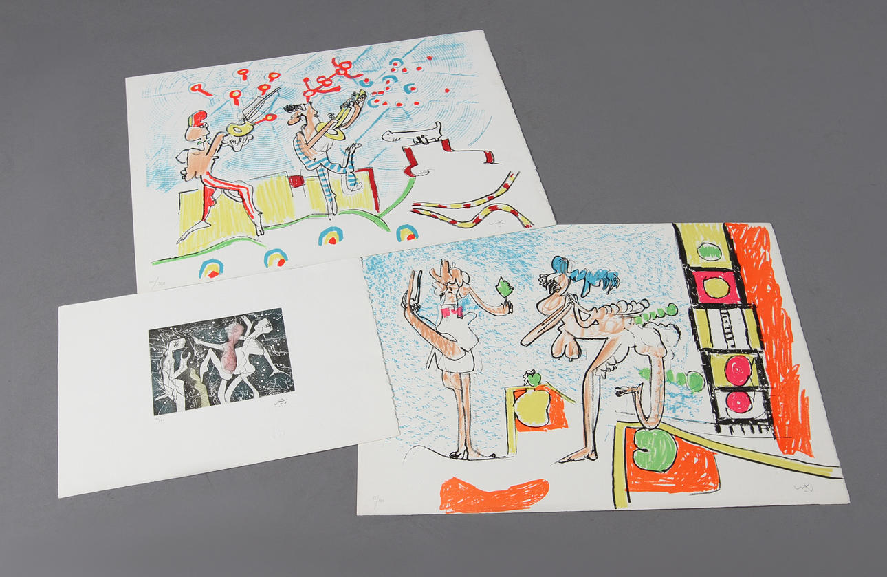 ROBERTO MATTA. Färglitografier. 3st, figurkompositioner, signerade och numrerade.