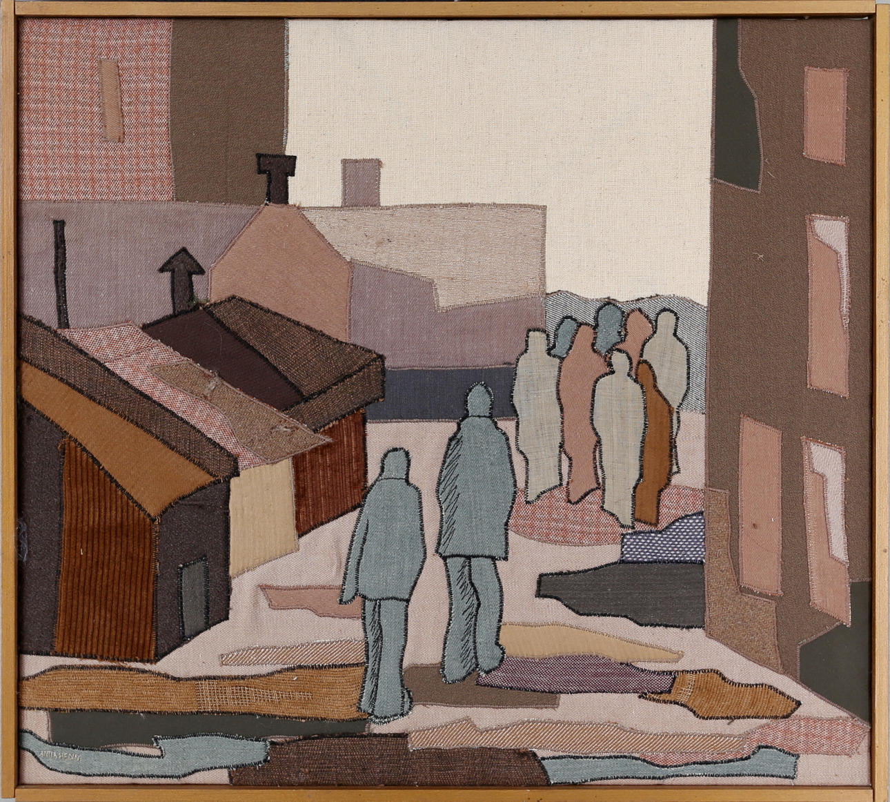 ANITA HEDIN. Figurscen, textil, signerad.