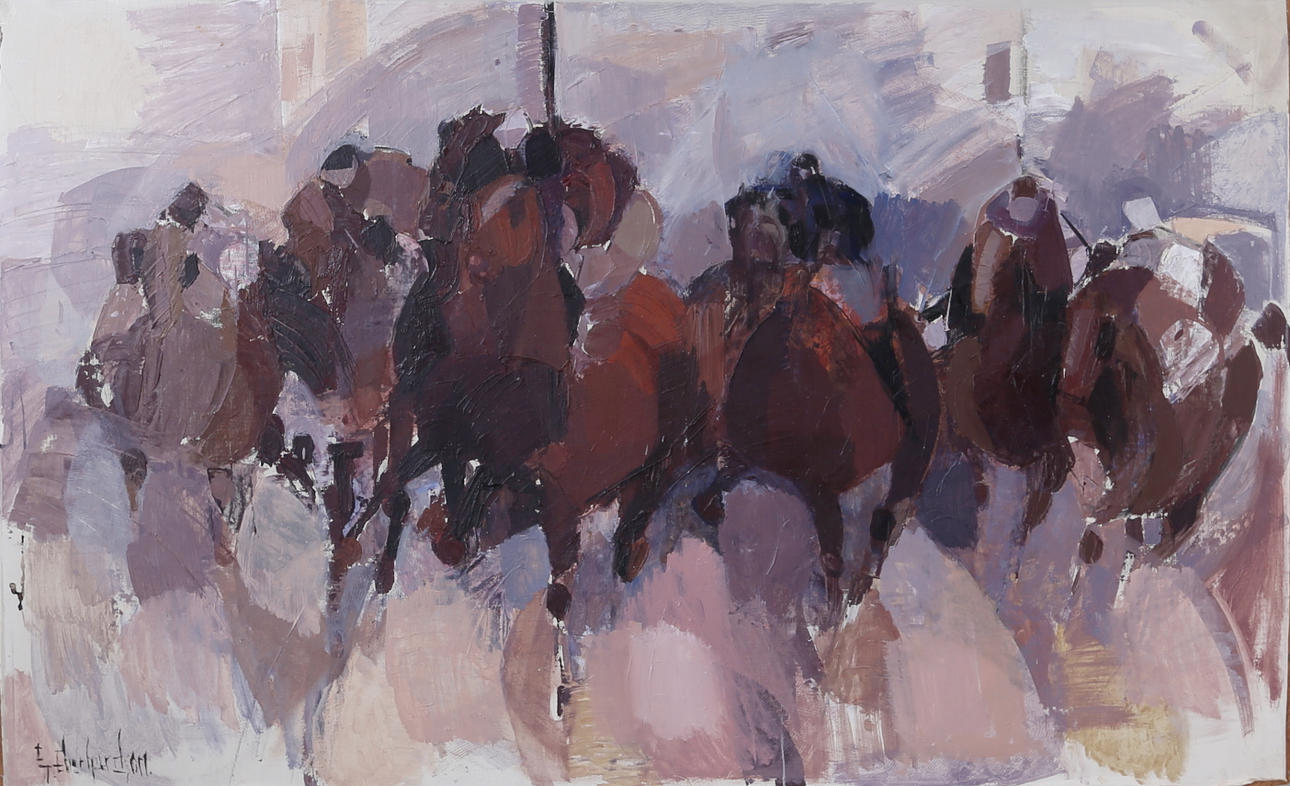 EBBE EBERHARDSON. Figurscen, olja på duk, signerad.