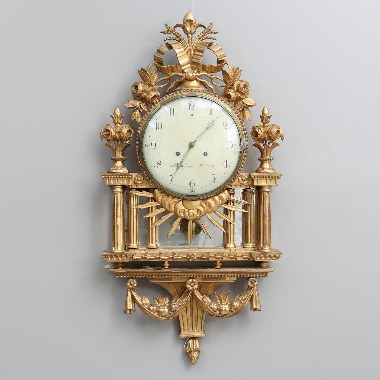 VÄGGPENDYL, sengustaviansk, Hans Wessman, Stockholm, sent 1700/tidigt 1800-tal.