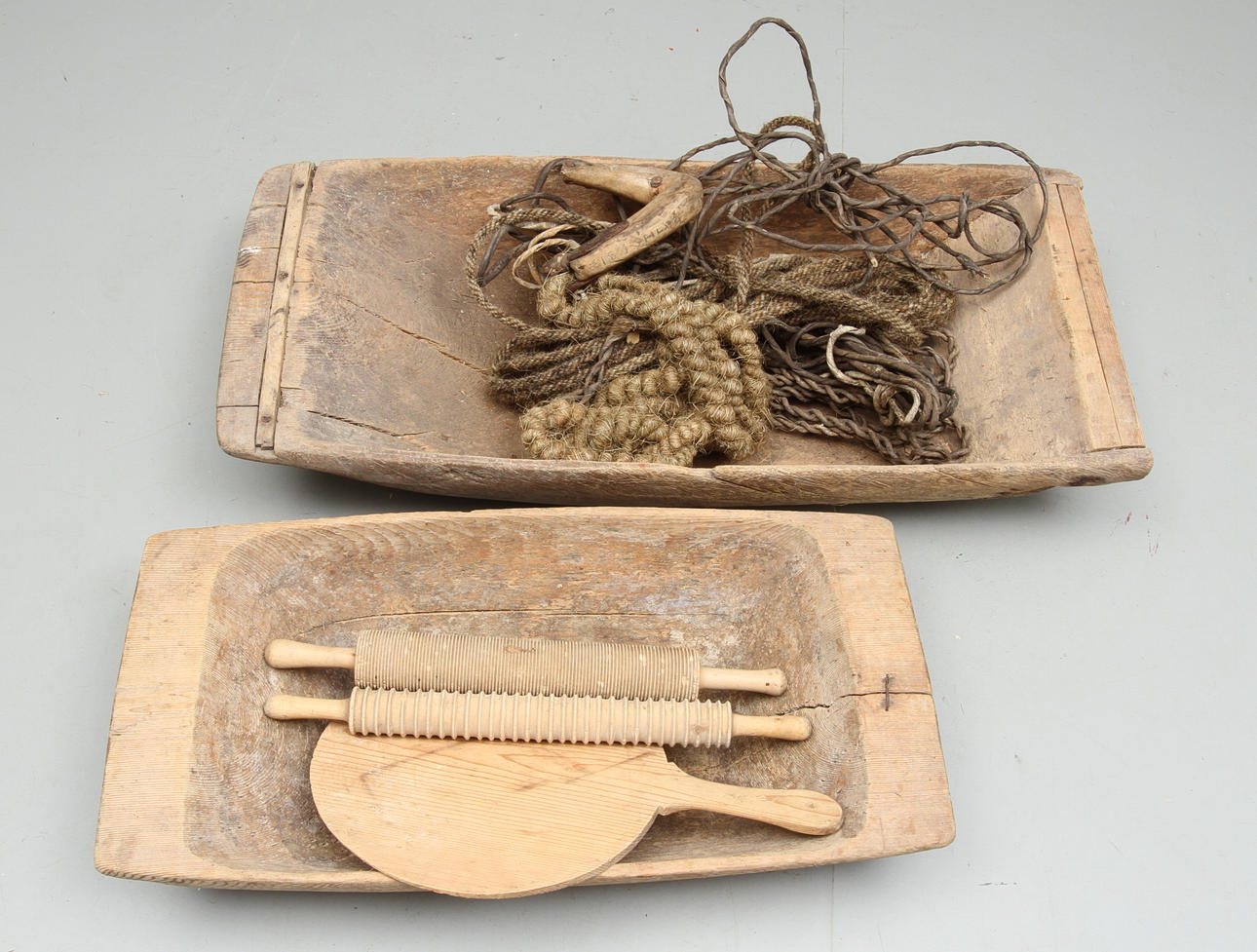 TRÅG, 2 st, KROK och REP, allmoge, mestadels 1800-tal.