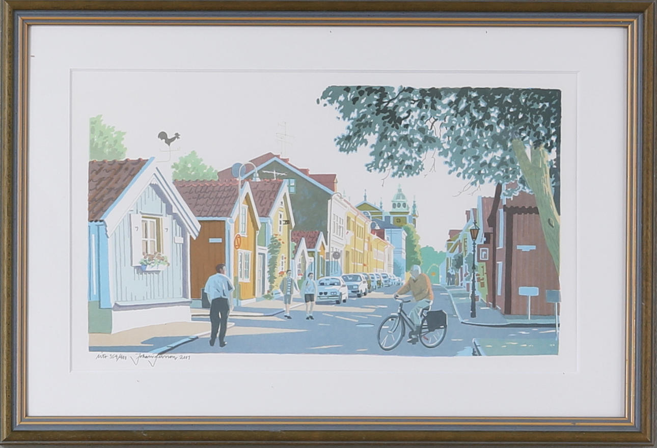 JOHAN PERSSON. Stadsmotiv Kalmar, färglitografi, numrerad 354/400, signerad och daterad 2001.
