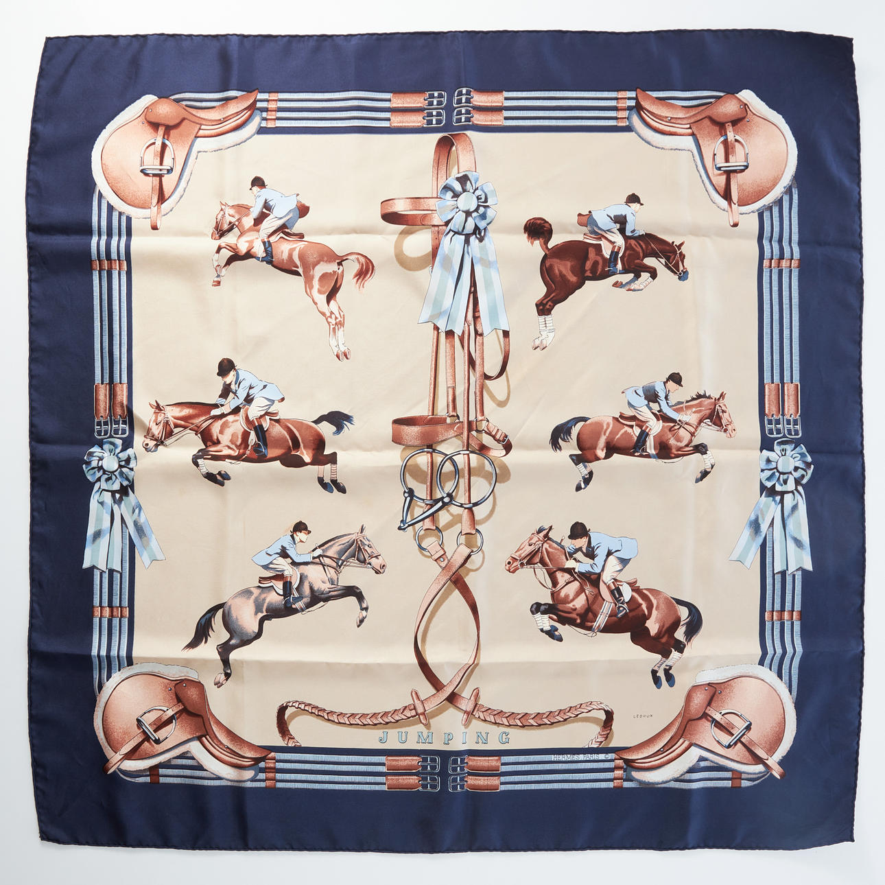 HERMÈS, "Jumping", scarf, silk, design Philippe Ledoux, 1970s.