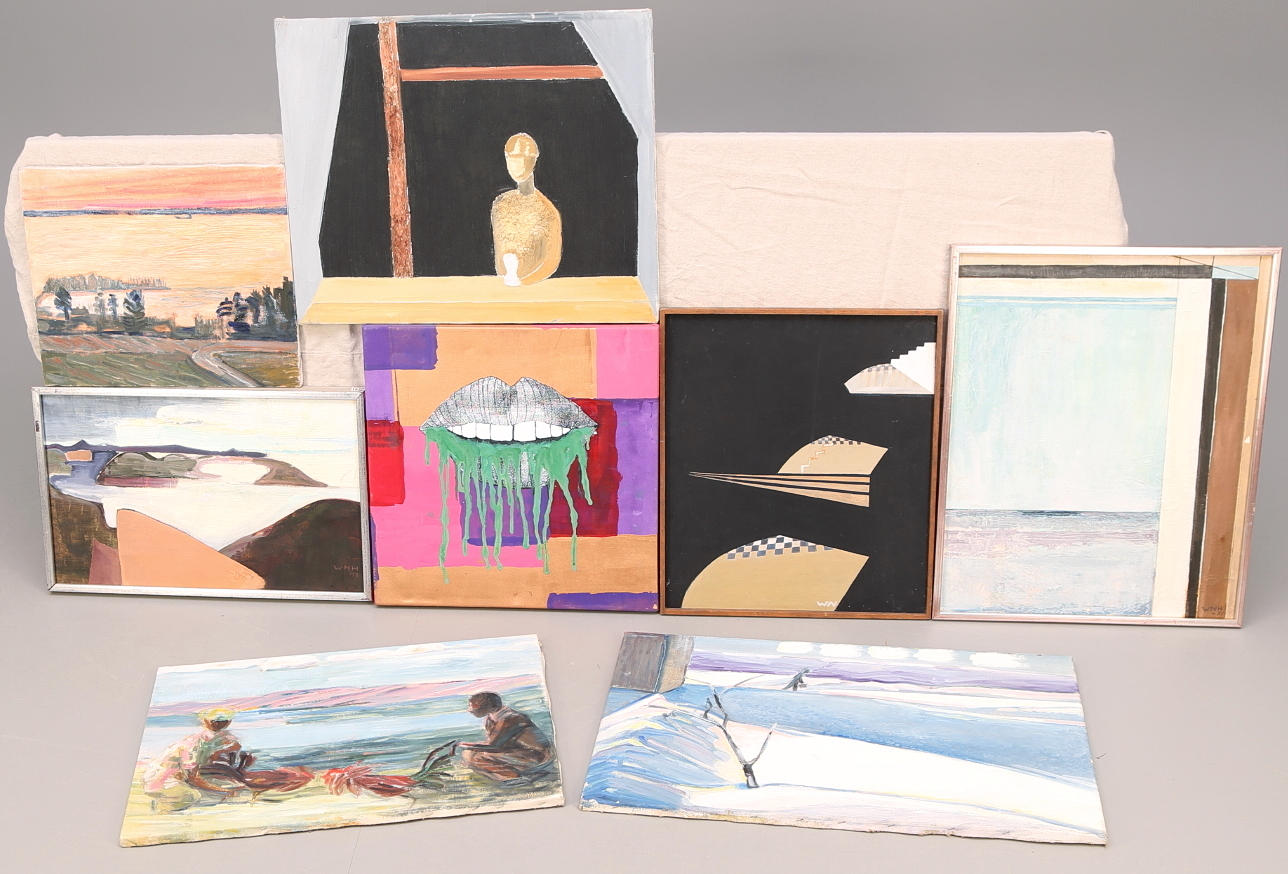 WANJA "NONES" HÅKANSSON. Olja på duk, 8 st, olika motiv, signerade och osignerade.