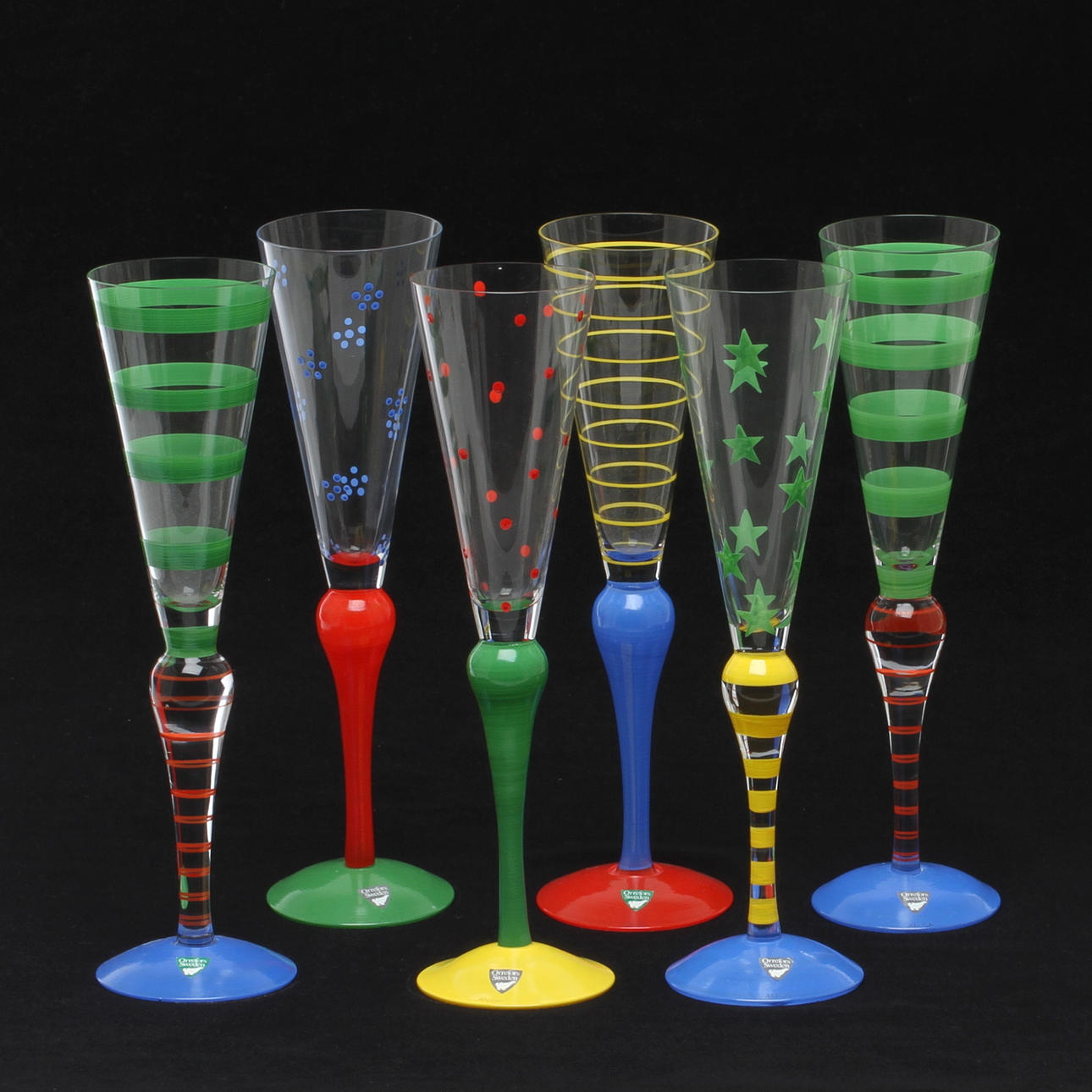 CHAMPAGNEGLAS, 6 st, " Clown ", Anna Nilsson, Orrefors.