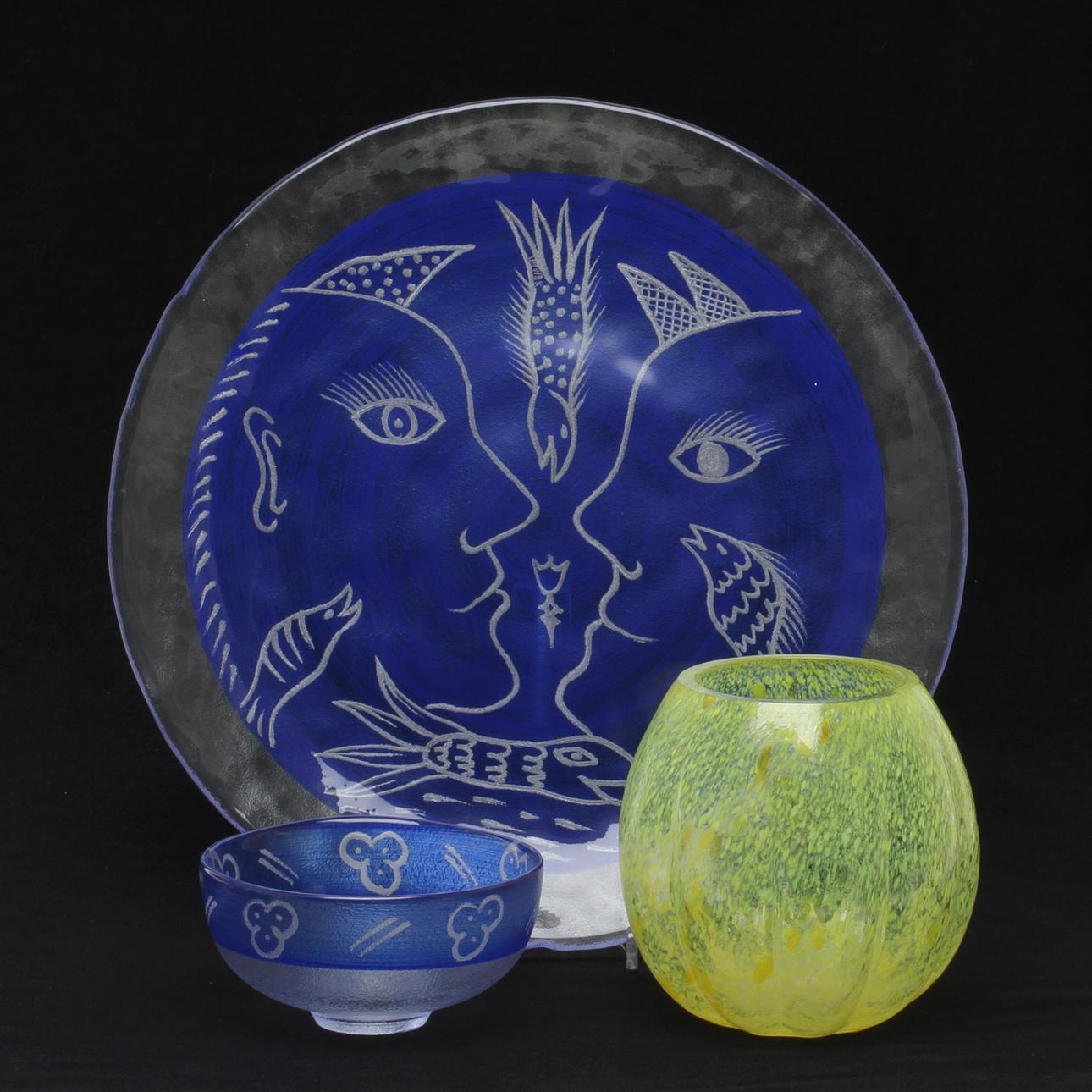 PARTI GLAS, 3 delar, Kosta Boda, Orrefors, 1900-tal.