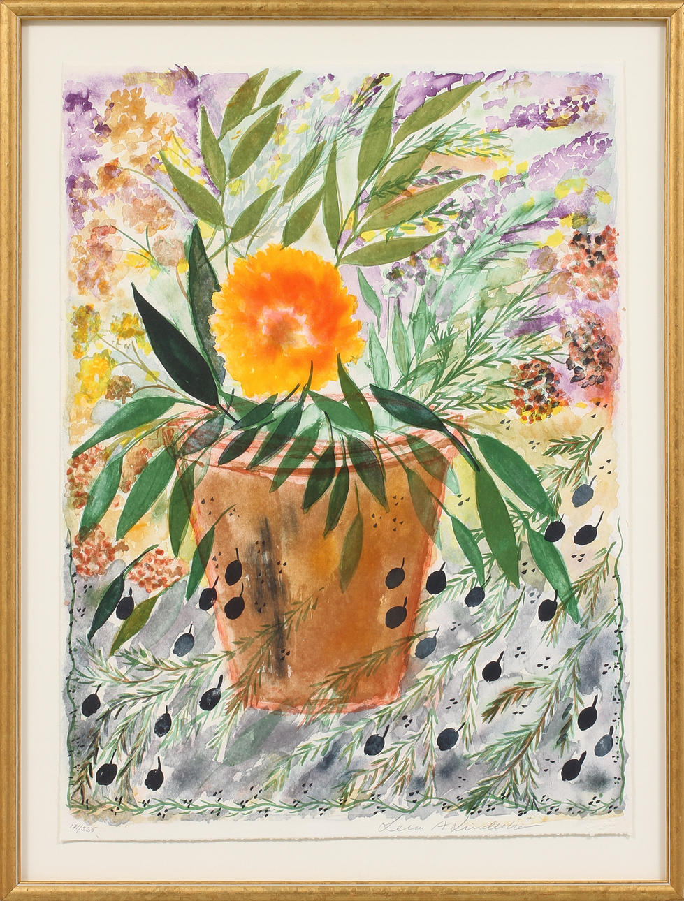 LENA A LINDERHOLM. Blommor, färglitografi, signerad och numrerad 171/225.