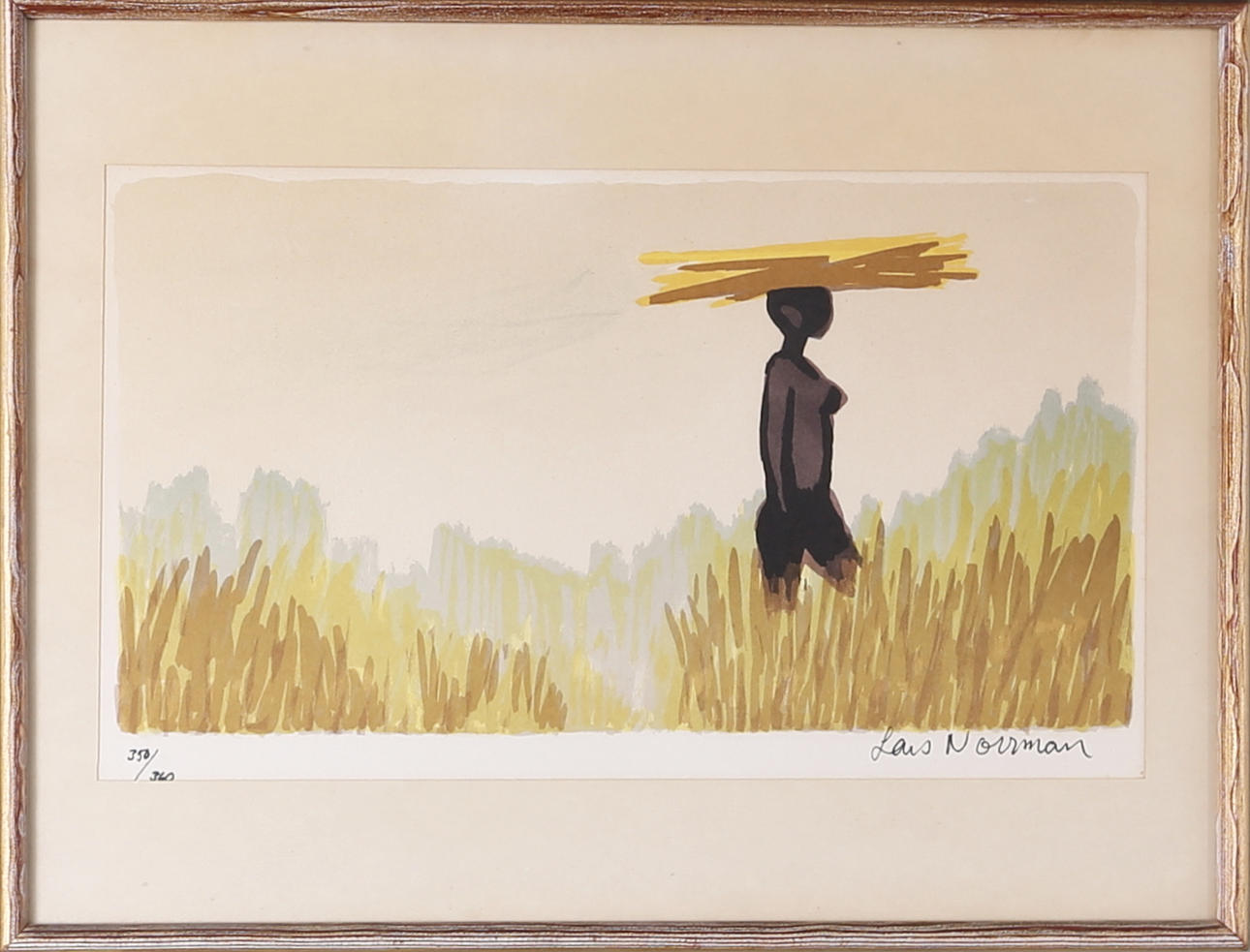 LARS NORRMAN. "Hem till Byn, Norra Kamerun", färglitografi, numrerad 350/360, signerad.