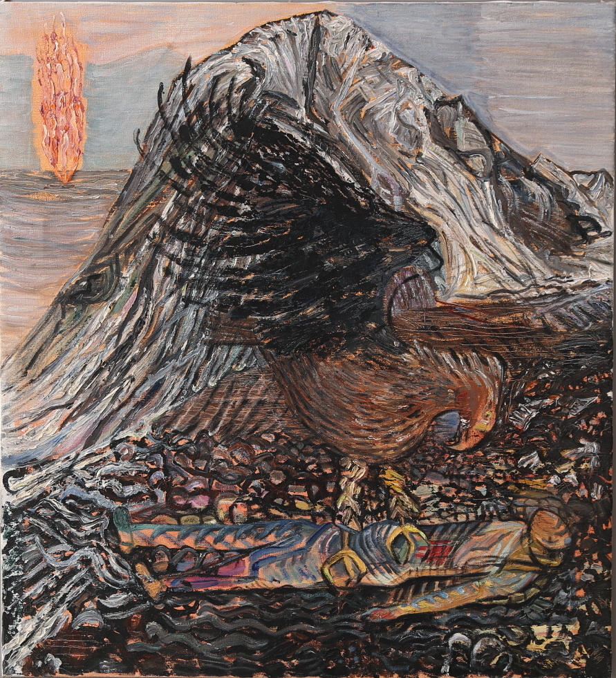 WANJA "NONES" HÅKANSSON. Olja på duk, rovfågel, osignerad.