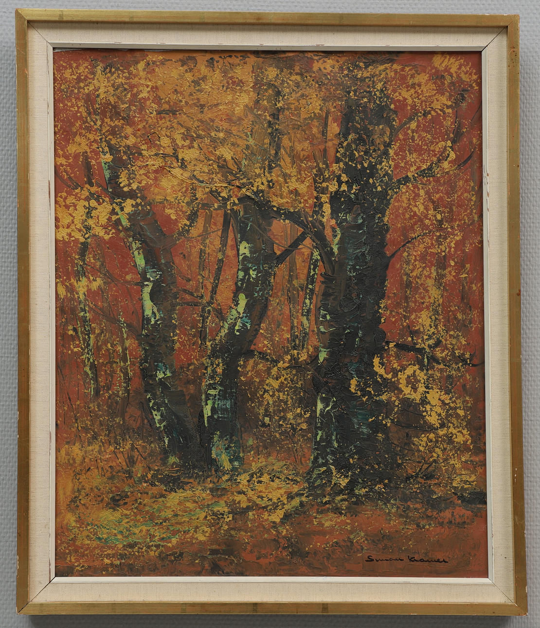 SIMON KRAMER. Oil on canvas, autumn forest, signed.