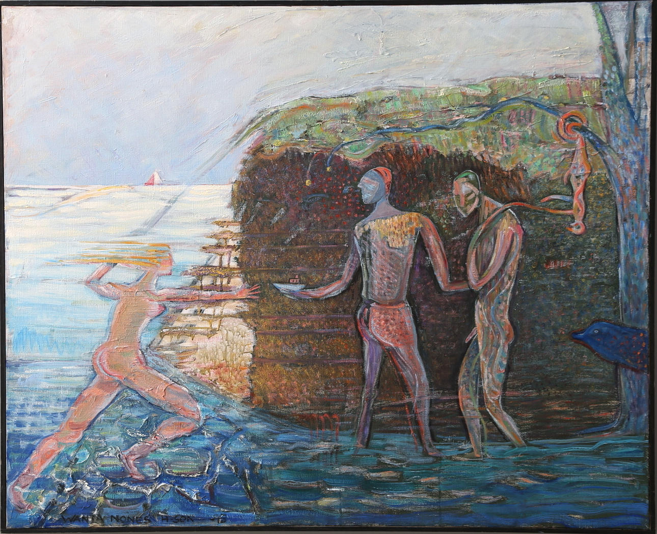 WANJA "NONES" HÅKANSSON. Olja på duk, badande, signerad och daterad -95.