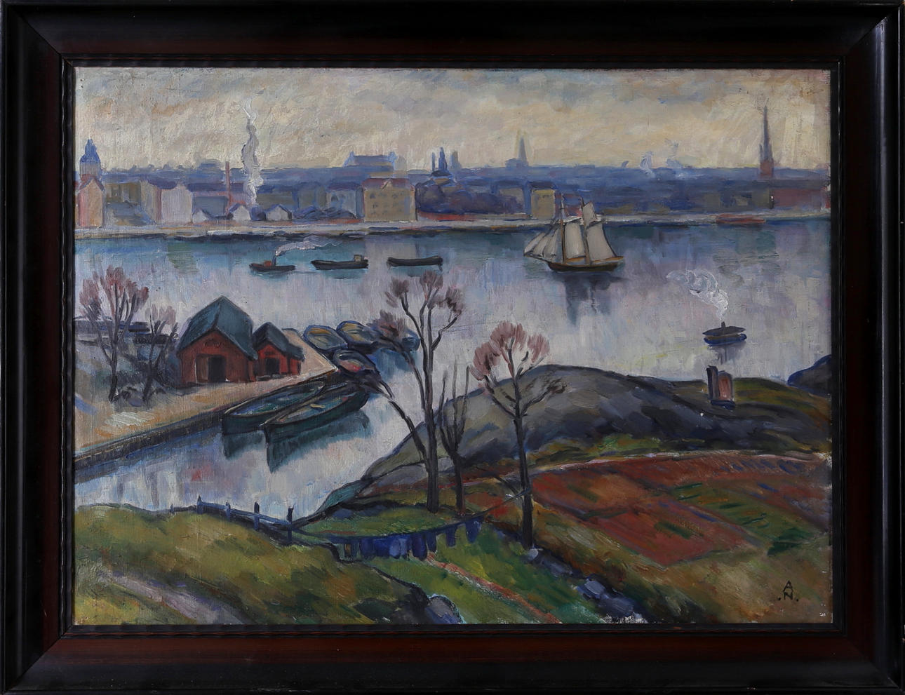 ARVID NILSSON. Stadsvy, olja på duk, signerad A.N.