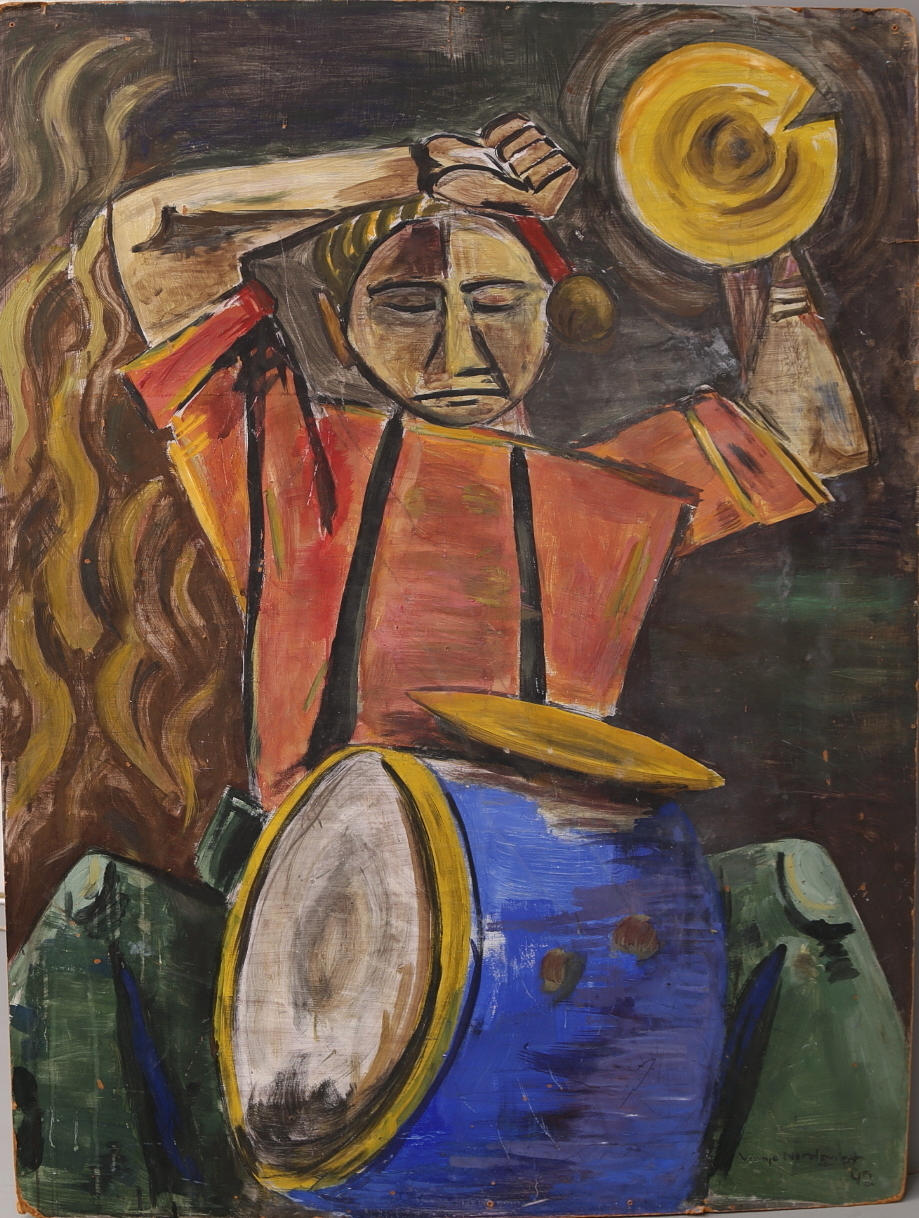 WANJA "NONES" HÅKANSSON. Gouche på pannå, trumslagare, signerad Wanja Nordqvist, daterad -42.