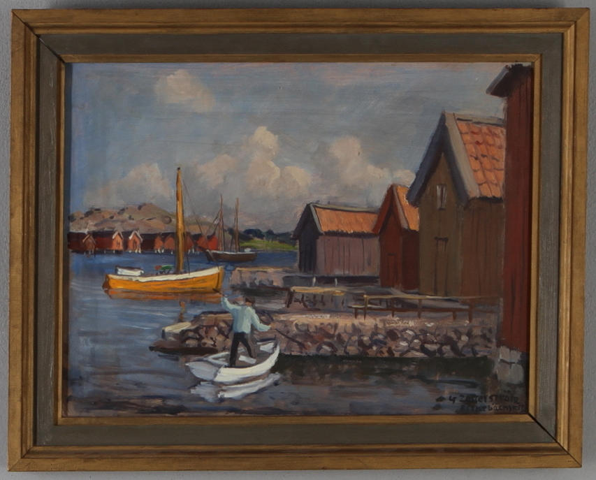 GUNNAR ZETTERSTRÖM. Fiskebäckskil, olja på pannå, signerad.