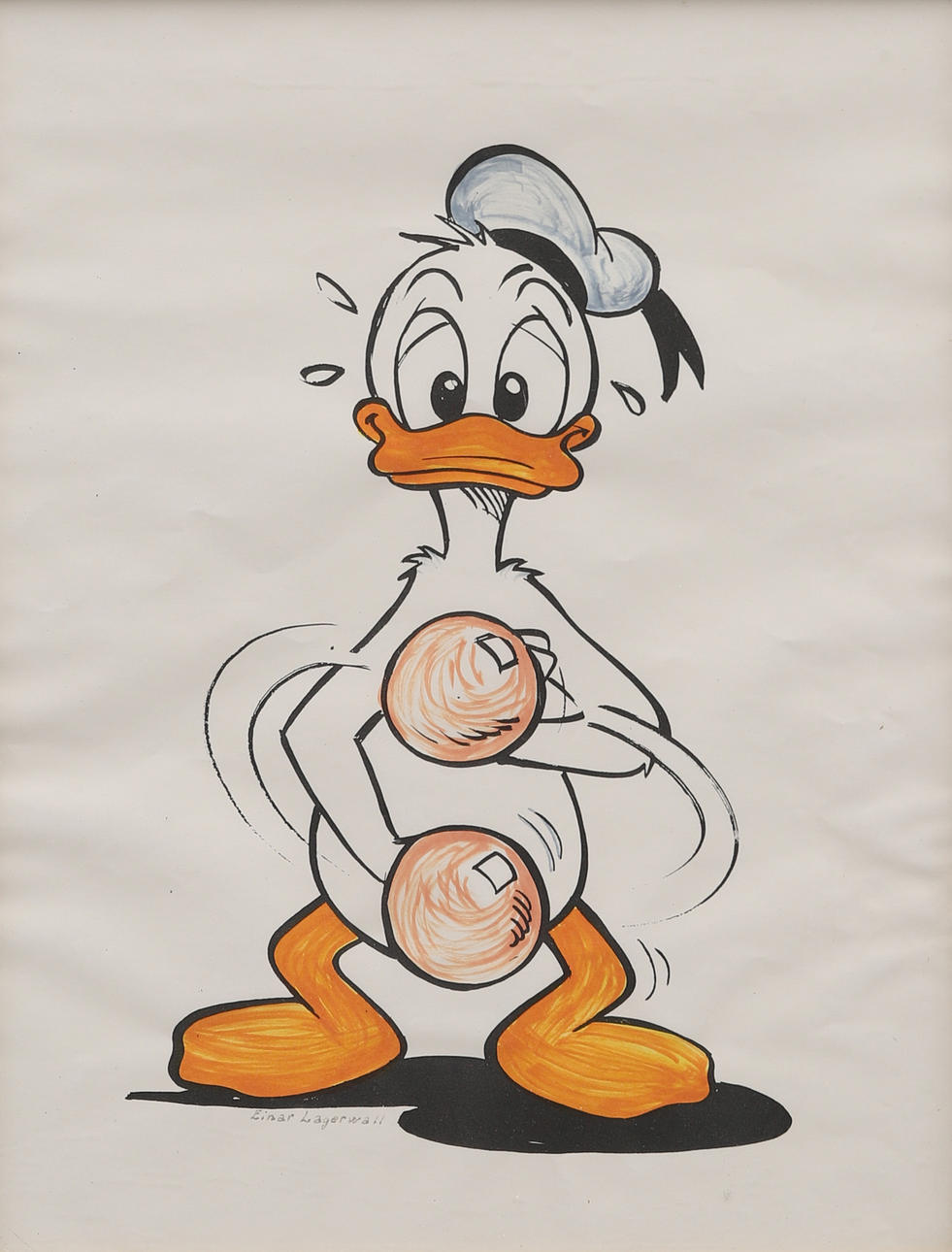 EINAR LAGERWALL. KALLE ANKA, mixed media, signed.