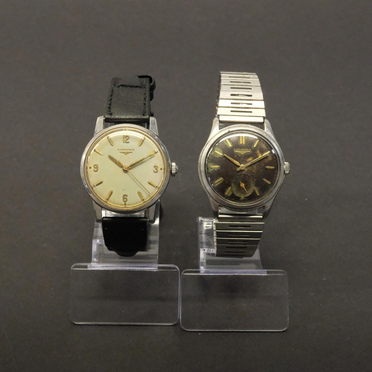 LONGINES. TWO BRACELET WATCHES, WHITE METAL.
