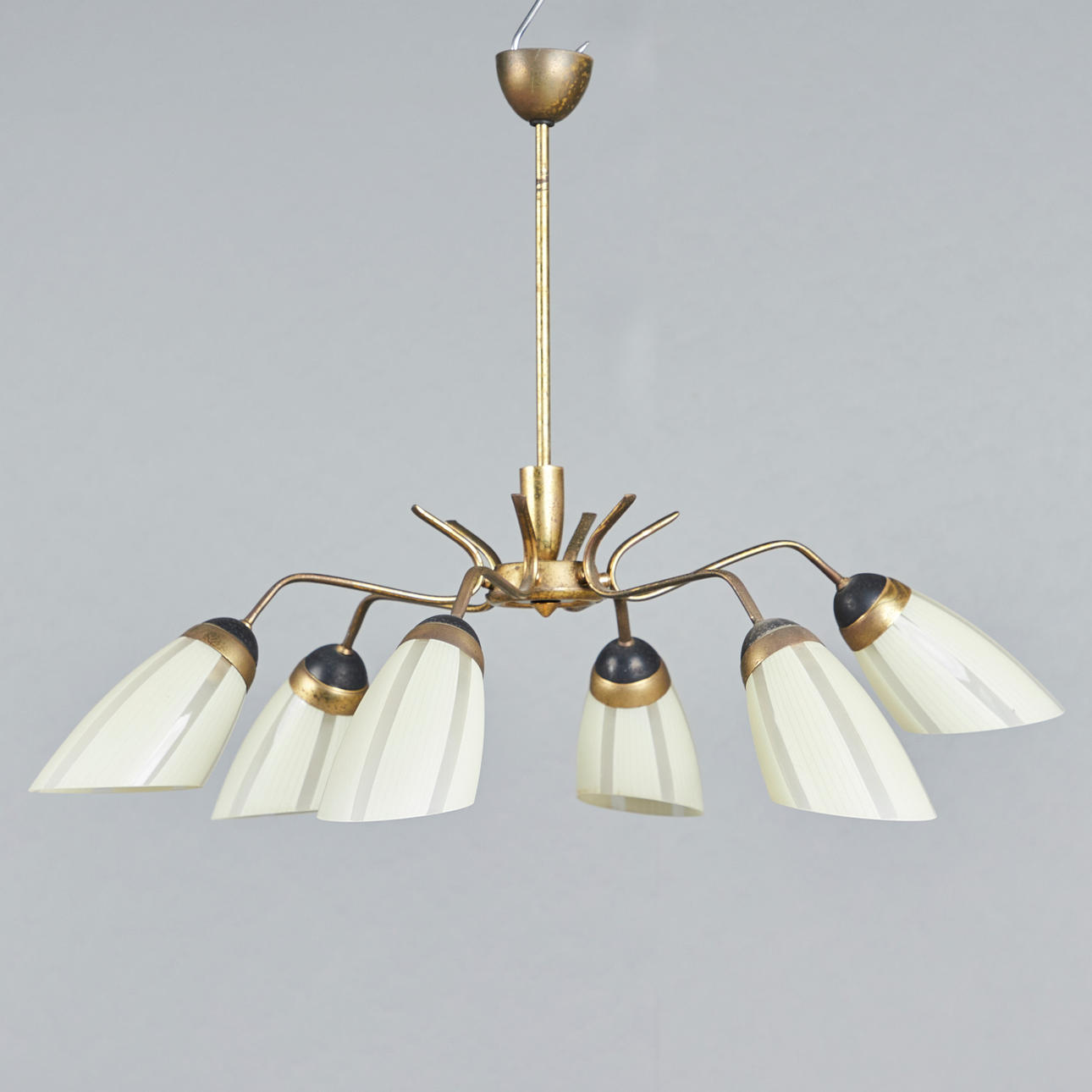 Ceiling light / lamp, brass, glass, 1950s, Germany.