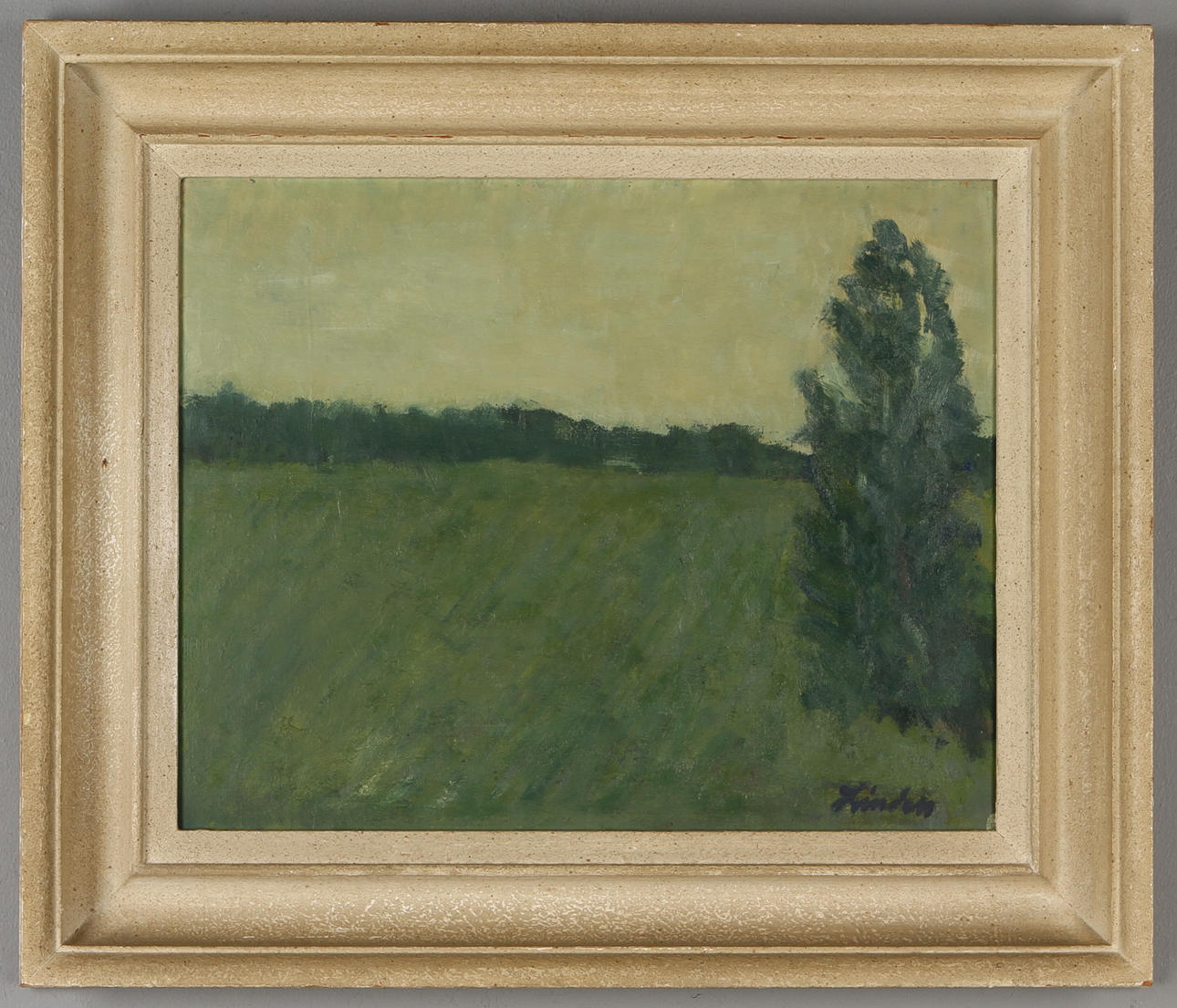 HELGE LINDEN. "Grå afton", olja på pannå, signerad.