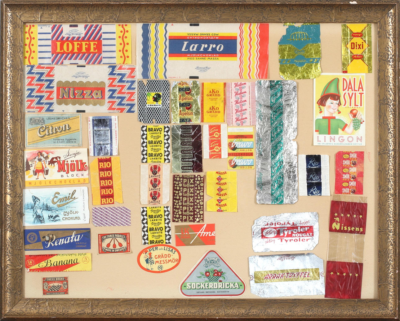 CANDY LABELS, 40 pcs., on cardboard, 1940s/50s.