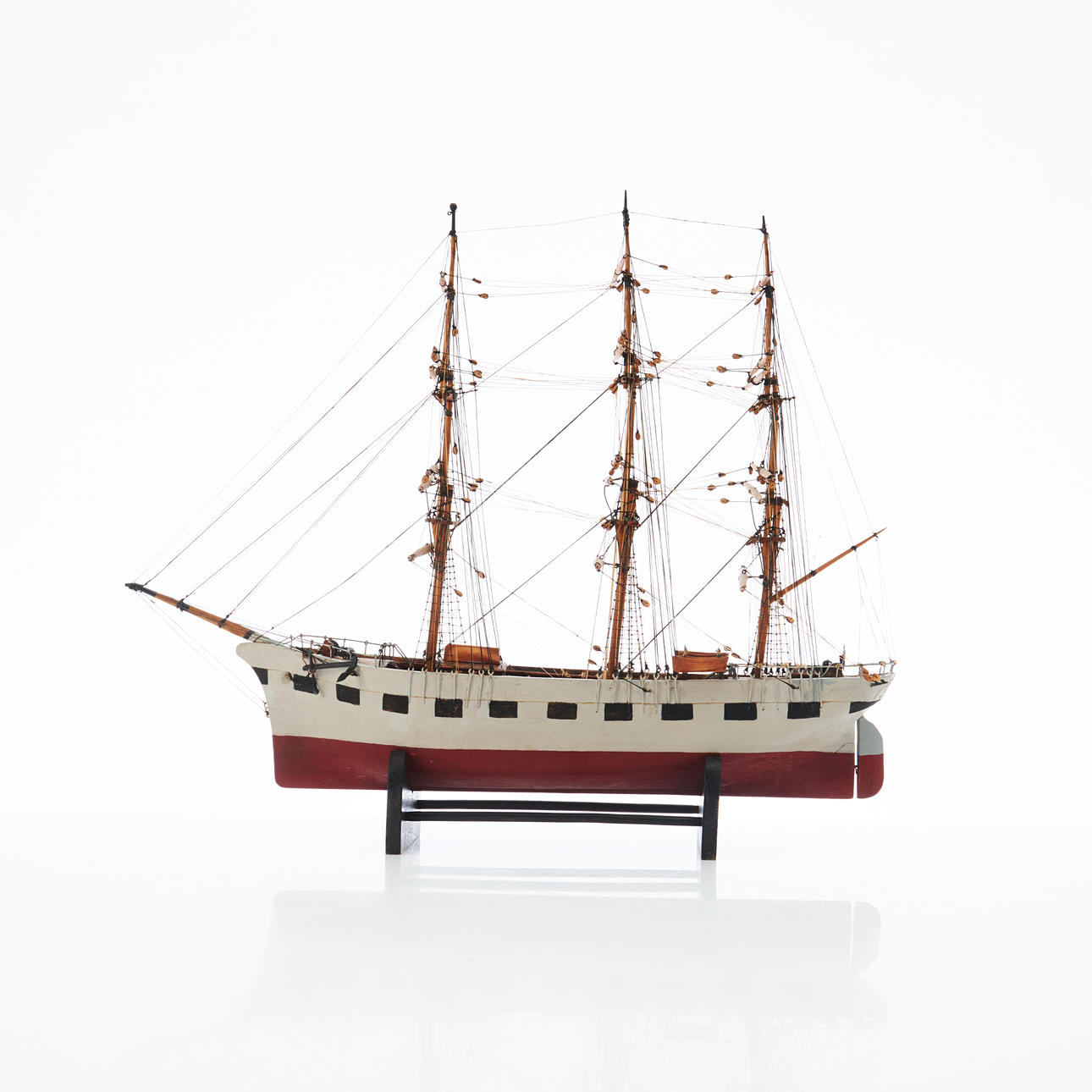 SHIP MODEL, early 20th century, log model, representing a three-masted barque, stern with name board "Tyra Falkenberg".