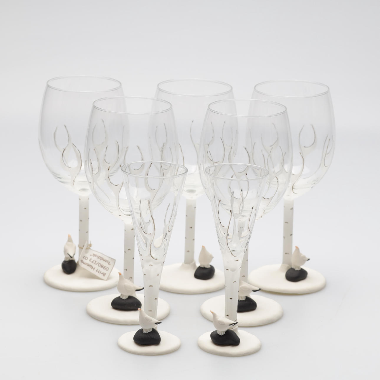 BRITT HAMMAR. vin samt snapsglas, (5+2) st, glas, monogramsignerade.