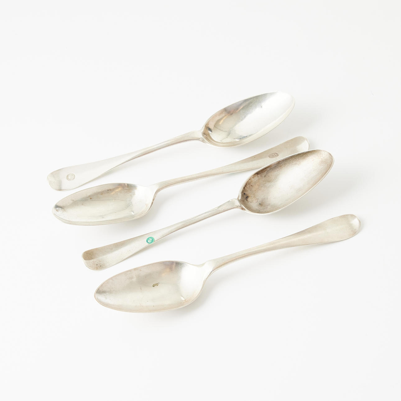 TABLE SPOONS, 4 pcs., silver, model smooth with high ridge, Peter Falk Skara 1777, Samuel Zettersteen Lidköping 1774, Jonas Wallén Skövde 1786 and Adolf F Duckwitz Mariestad 1788.