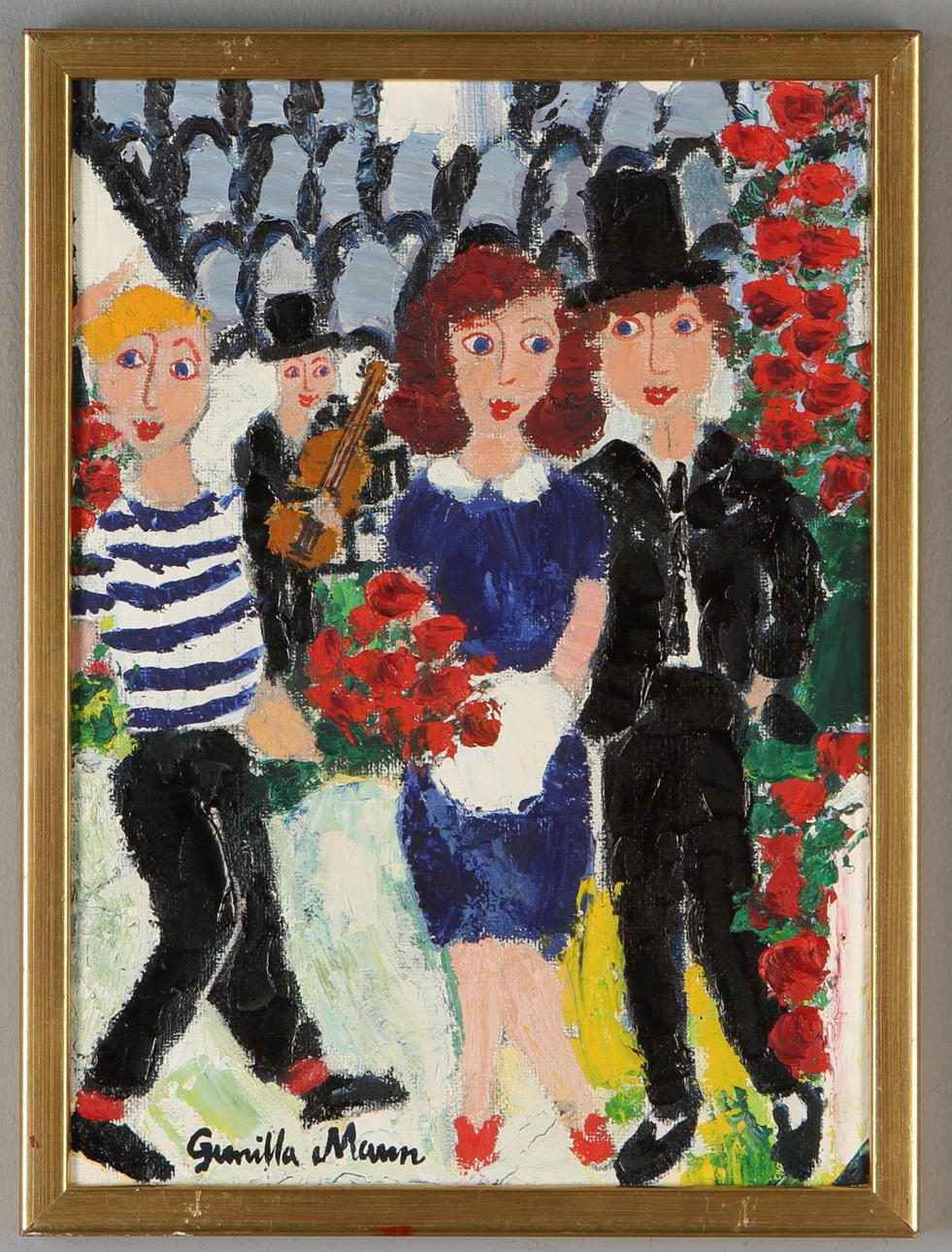 GUNILLA MANN. "Sjung min gitarr Österlen", olja på duk, signerad.
