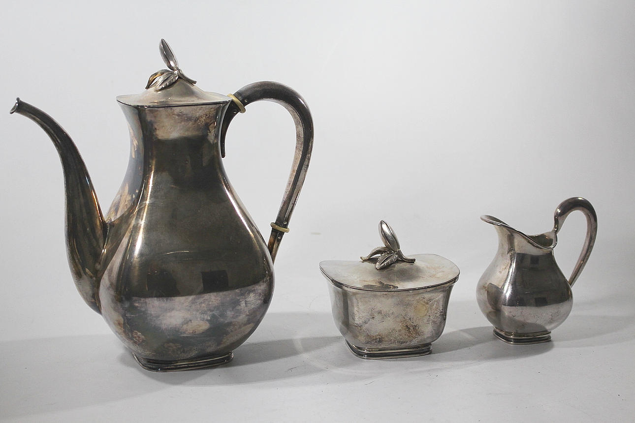 KAFFESERVIS, 3 delar, silver, GEBR. Deyhle Tyskland, L9 1961, total vikt 1035 gr.