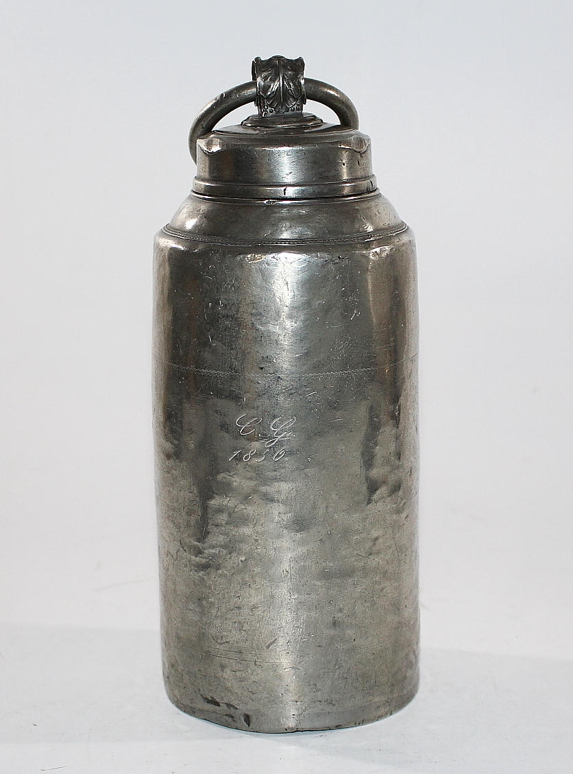 FLASKA, med skruvkork, tenn, 1856.