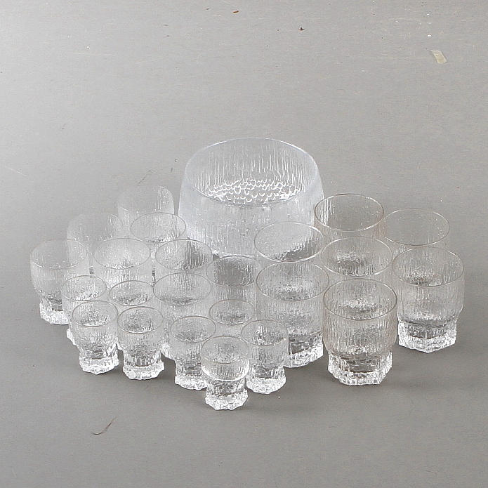 GLASSERVISDELAR, 23 delar, SKÅL, glas, "Aslak", Tapio Wirkkala, Iittala.