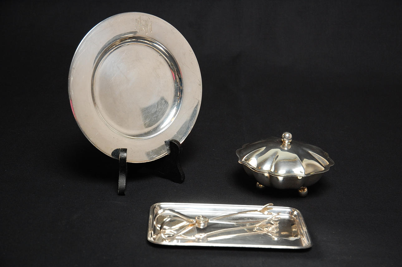 KAVIARSKÅL, GROGGBRICKA, ISTÅNG, FAT, silver.