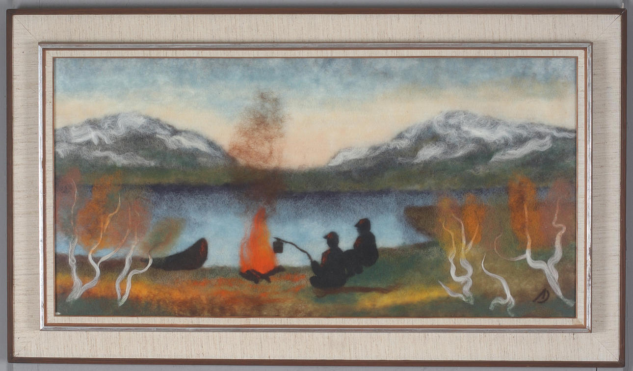 AGNES JOHANSSON. Coffee break, wool board, monogram signed.