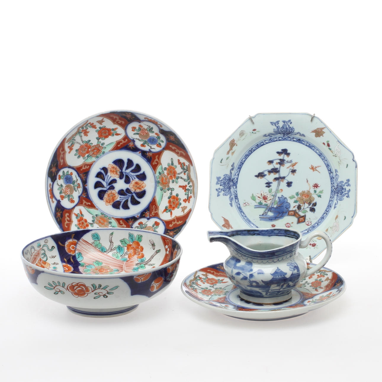 PARTI PORSLIN, 5 delar, orientaliskt, 1800/1900-tal.