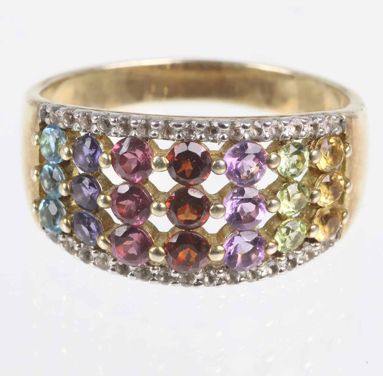 STATEMENT CLUSTER RING rainbow design, silver 925.