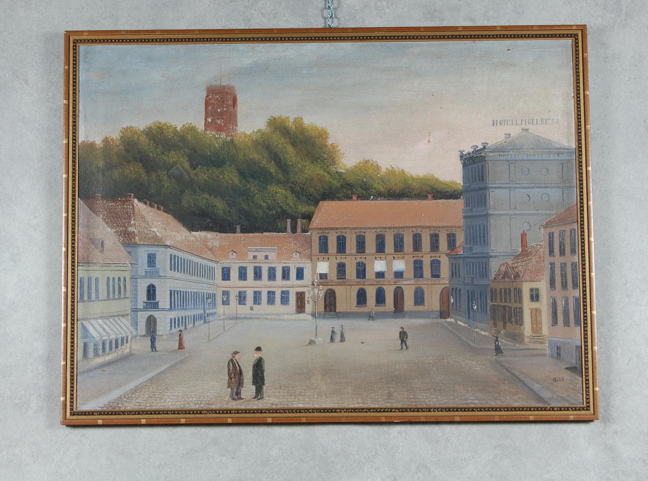 OLJA PÅ DUK, signerad Brink. Motiv över Helsingborg,1800-tal.