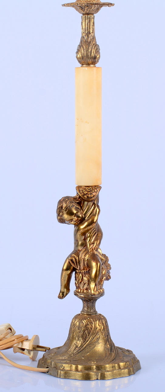 BORDSLAMPA, mässing och alabaster, 1900-talets andra hälft.