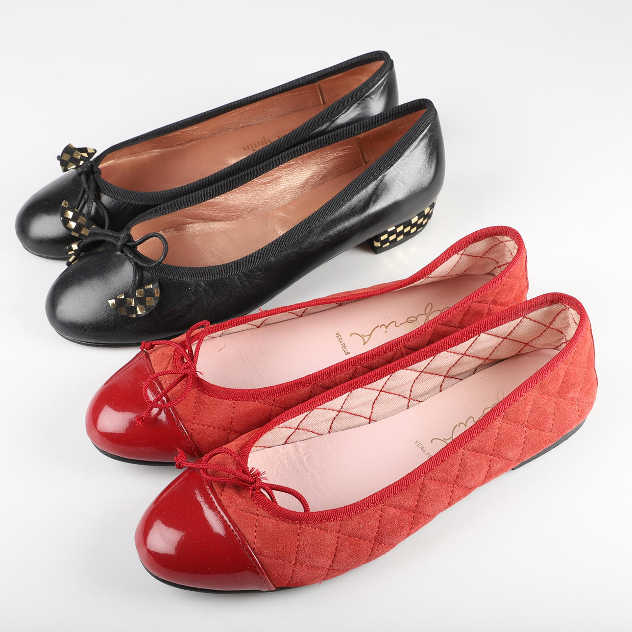 BALLERINA SKO, 2 par, læder/ruskind.