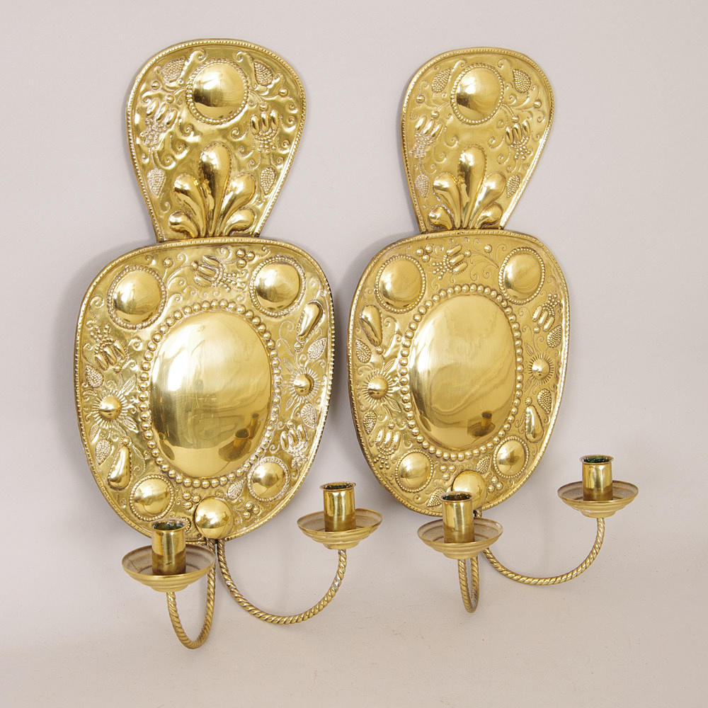 LJUSPLÅTAR, 1 par, mässing, 18/1900-tal.