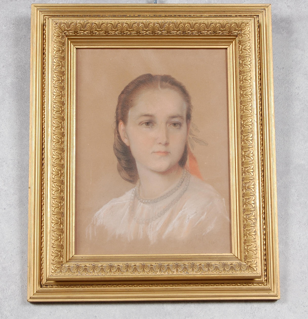 PORTRÄTT, föreställande ung dam, otydligt signerad,daterad 1865, proveniens Krapperups slott.