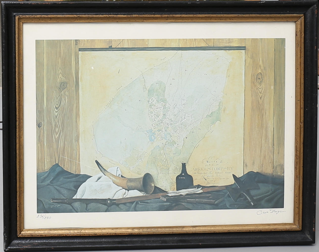 OWE ZERGE. Karta Arkelstorps by. Färglitografi, signerad och numrerad 236/290.