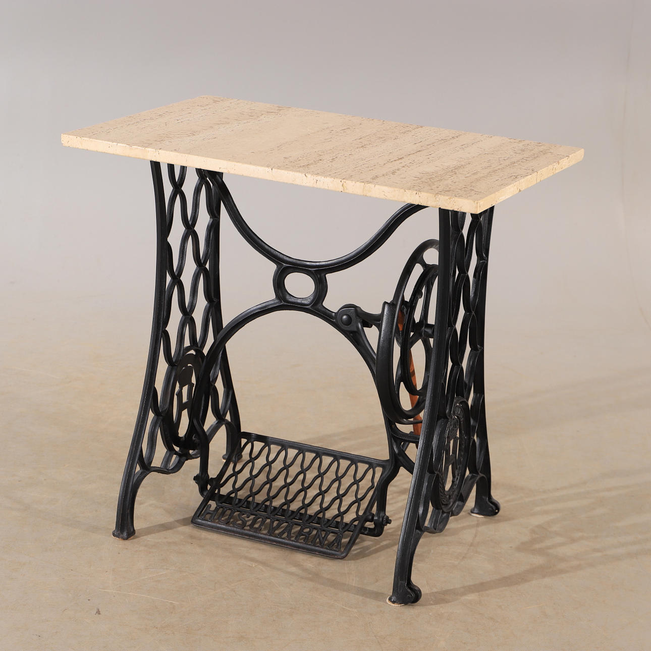 TABLE, sewing machine base with travertine top, Husqvarna.