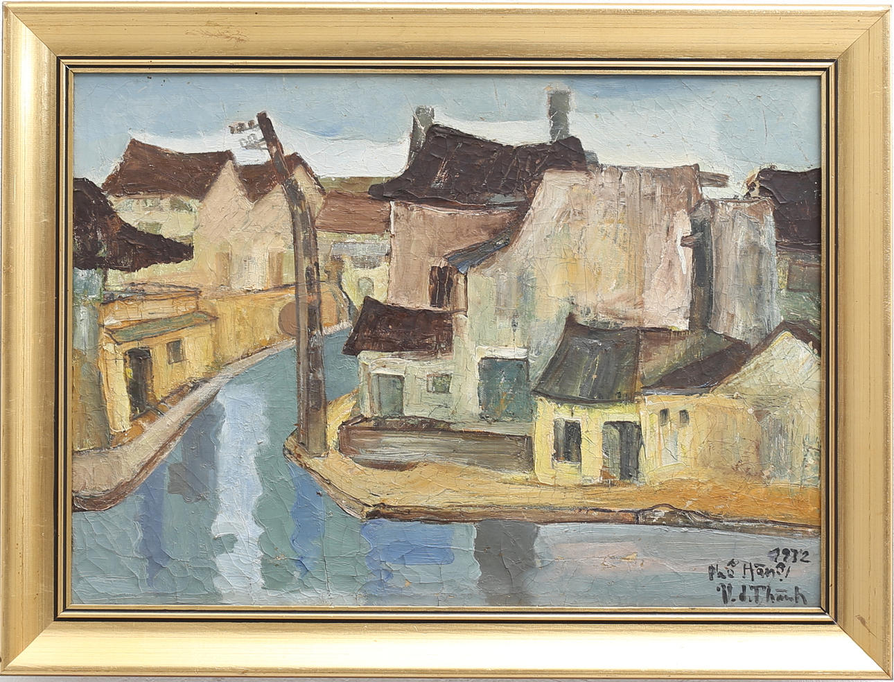 VAN DUONG THANH. Stadsmotiv Hanoi. Olja på duk, signerad och daterad 1972.